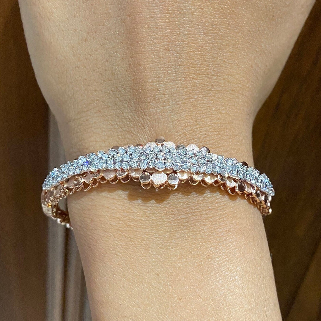 14k Solid Gold Diamond Bangle Bracelet, Cluster Setting, Natural Diamonds, Gift for her