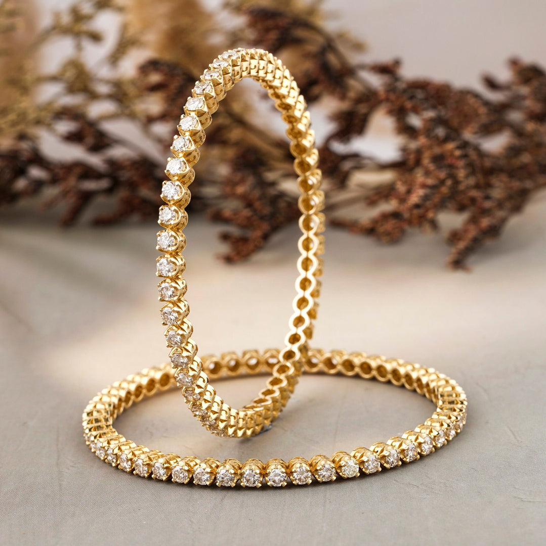 Solitaire Diamond Gold Bangle, 14k Solid Gold, Natural Diamonds, Stackable Bangle Bracelet, Gift for Her