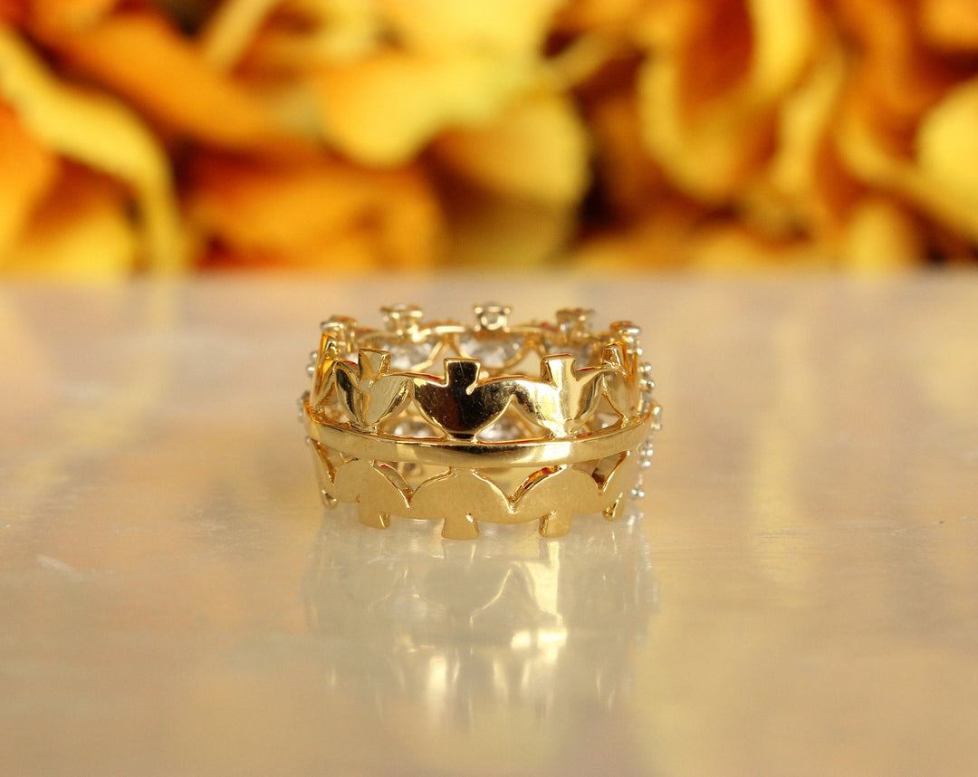 Statement Diamond Ring, Eternity Wedding Band, 14k Solid Gold Broad Ring, Cocktail Ring, Natural Diamonds, Art Deco Ring, Gift for her