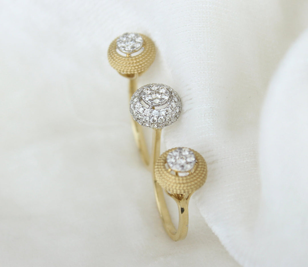 Two Finger Gold Diamond Ring, Diamond Cuff Ring, Dual Tone Ring, 14K Solid Gold Band,  Natural diamond, Centre Open Ring
