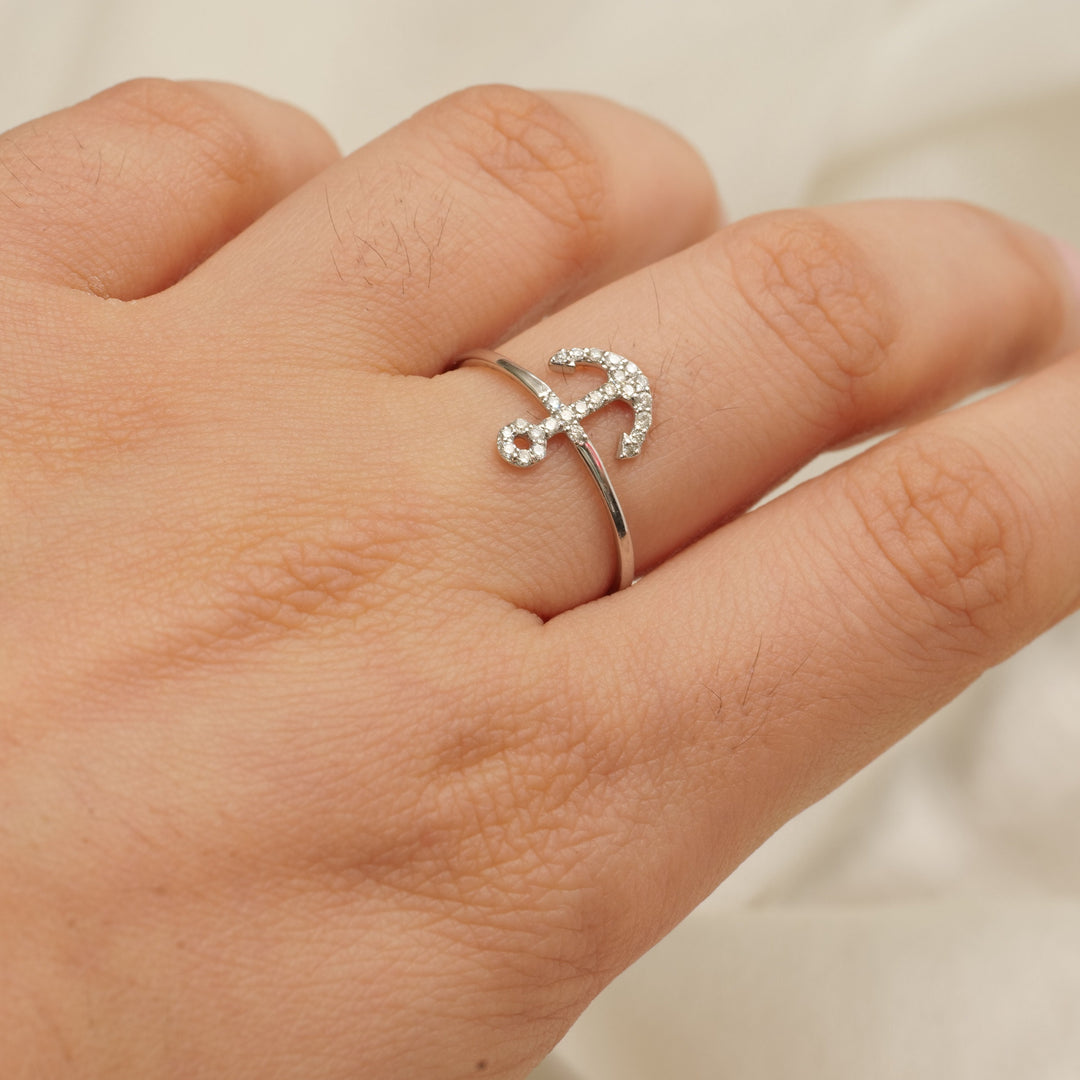 Diamond Rings, Anchor Diamond Ring, 14k Solid Gold, Natural Diamonds, Stackable Rings, Gift for Her