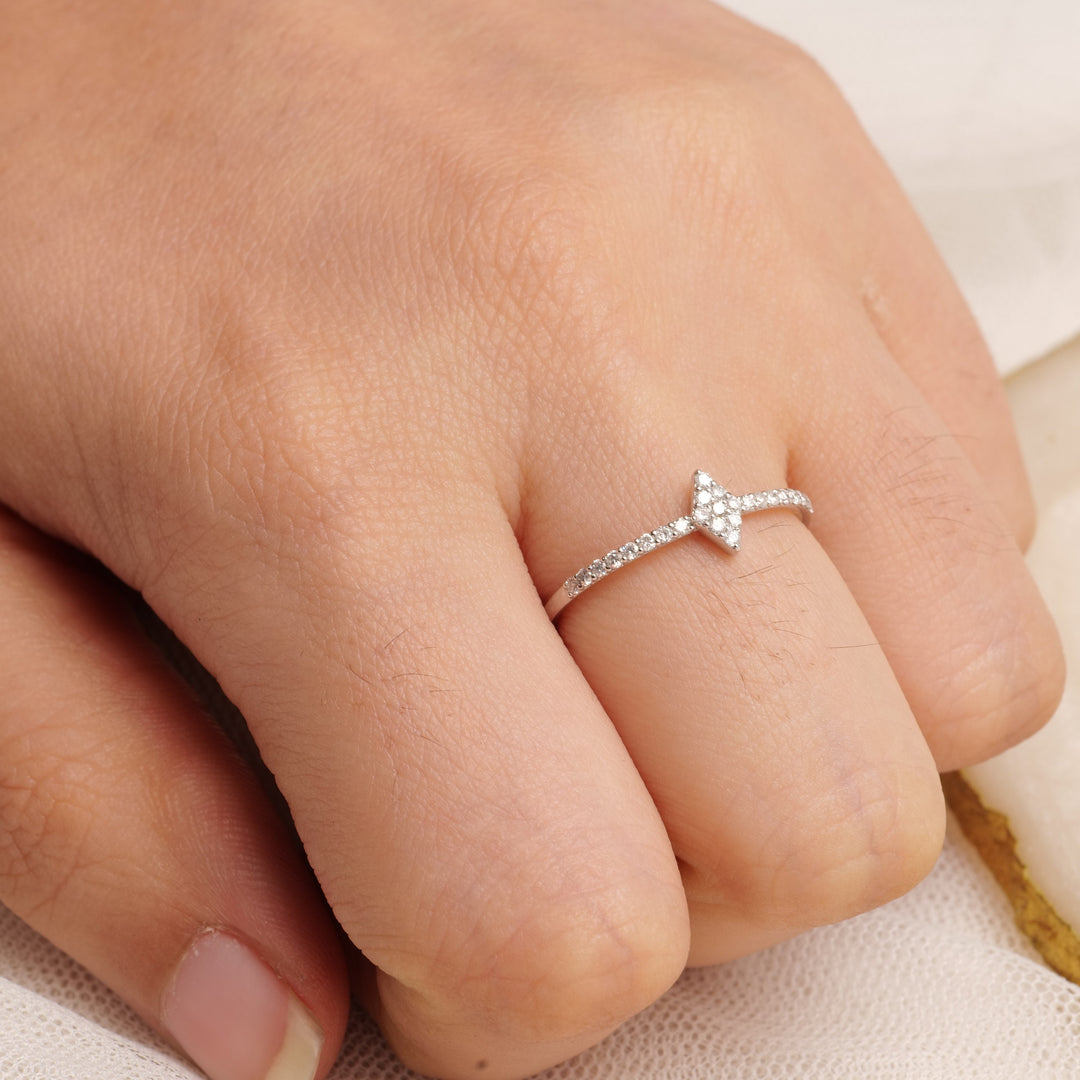 Rhombus Diamond Ring, 14k Solid Gold, Natural Diamonds, Stackable Ring, Everyday Geometric Jewelry, Ready To Ship, Women&#39;s Day Gift