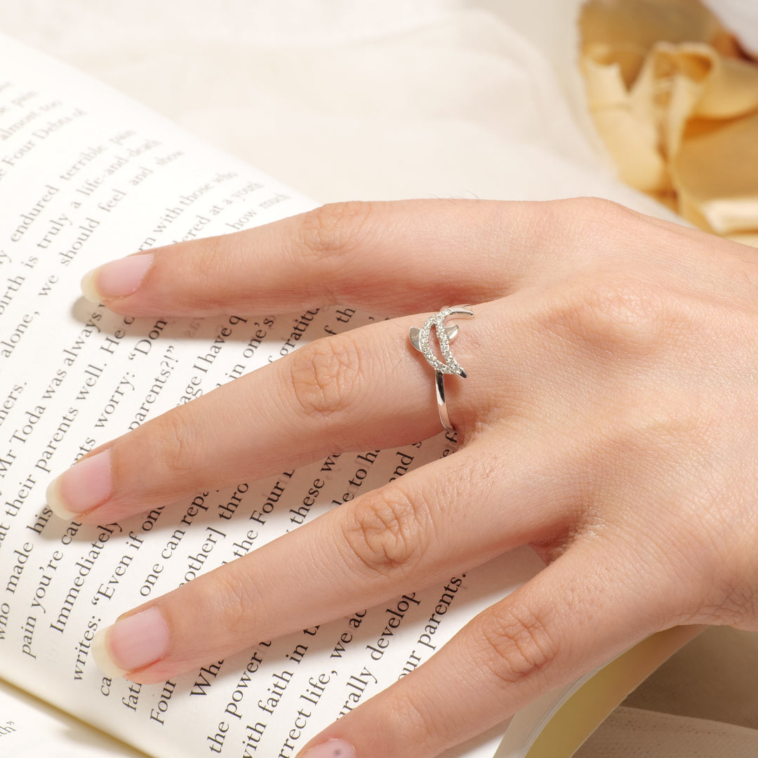 Dolphin Diamond Ring, 14k Solid Gold, Natural Diamonds, Stackable Fish Ring, Animal Jewelry, Gift For Her