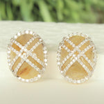Load image into Gallery viewer, Oval Shaped Golden Rutile Quartz Earrings with Diamonds, Natural Diamonds, 14k solid Gold, Natural Gemstone Earrings, Gift For Her

