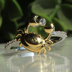 Load image into Gallery viewer, Zodiac Crab Diamond Ring, 14k Solid Gold, Natural Diamonds, Cancerian Sign, Minimalist Everyday Jewelry, Ready To Ship
