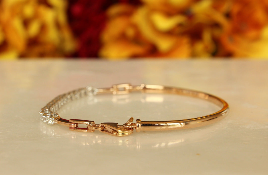14k Solid Gold Diamond Stackable Bracelet, Flexible Tennis Bracelet, Natural Diamonds, Half Tennis Bracelet, Gift for her