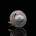 Load image into Gallery viewer, Cultured South Sea Pearl Diamond Ring, Gemstone Diamond Ring, 14k Solid Gold, Dual Tone Ring, Natural Diamonds, Gift for her
