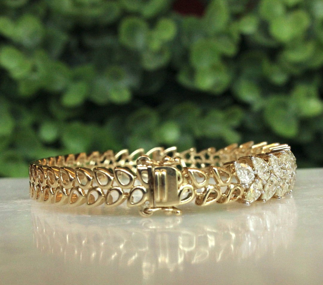 Pear Diamond Bangle Bracelet, 14k Solid Gold Bracelet, Filigree Bangles, Moissanite Bracelet, Gift For Her