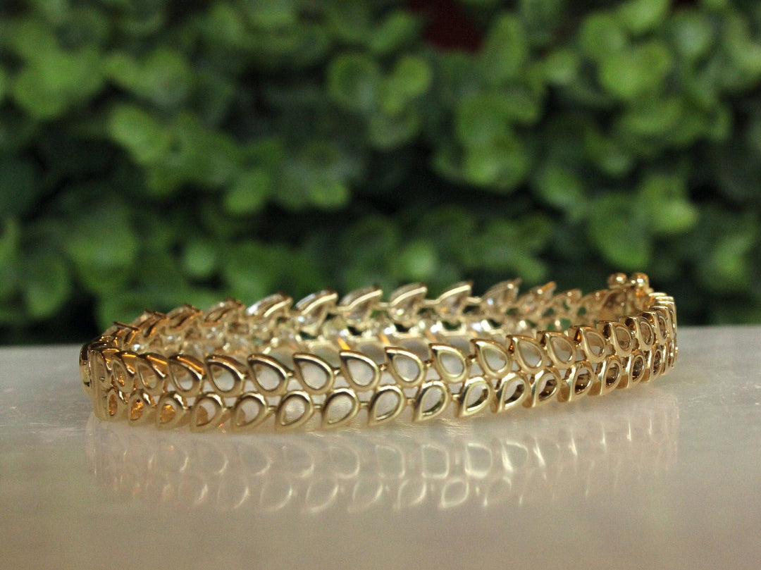 Pear Diamond Bangle Bracelet, 14k Solid Gold Bracelet, Filigree Bangles, Moissanite Bracelet, Gift For Her