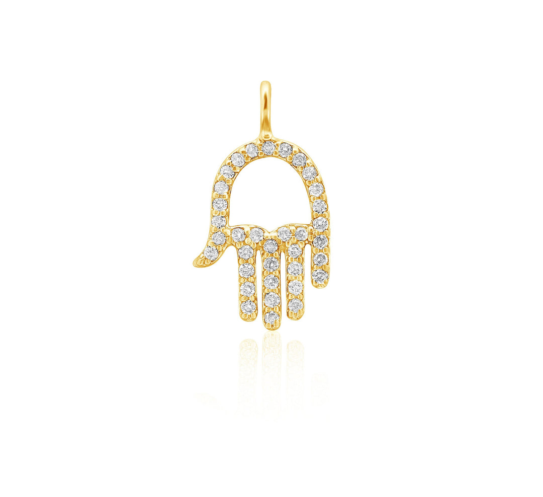 Hamsa Hand Diamond Charm Pendant, 14k Solid Gold, Small Hamsa Necklace,  Natural Diamonds, Everyday Protection Bracelet, Gift for her
