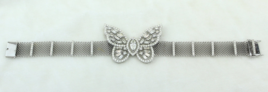 Butterfly Diamond Tennis Broad Bracelet in 14k Solid Gold, Marquise, Moissanite Bracelet, Italian Mesh chain Cocktail Bracelet, Gift for her