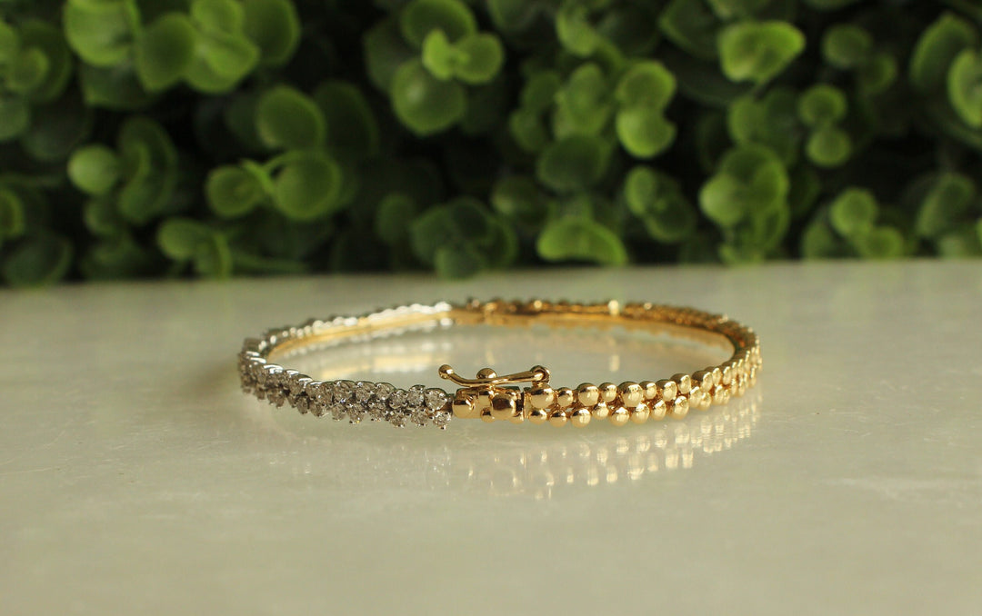 Cluster Bracelet In 14k Solid Gold, Dual Tone Bracelet With Natural Diamonds, Gift for Her