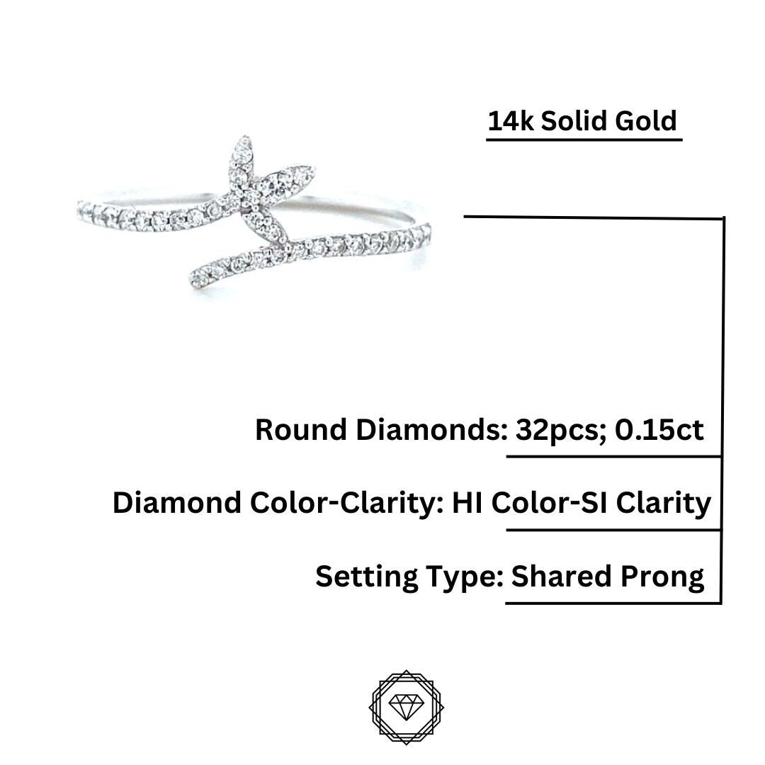 Diamond Rings, Leaves Diamond Ring, Split Shank, 14k Solid Gold, Natural Diamonds, Stackable Ring, Gift for Her