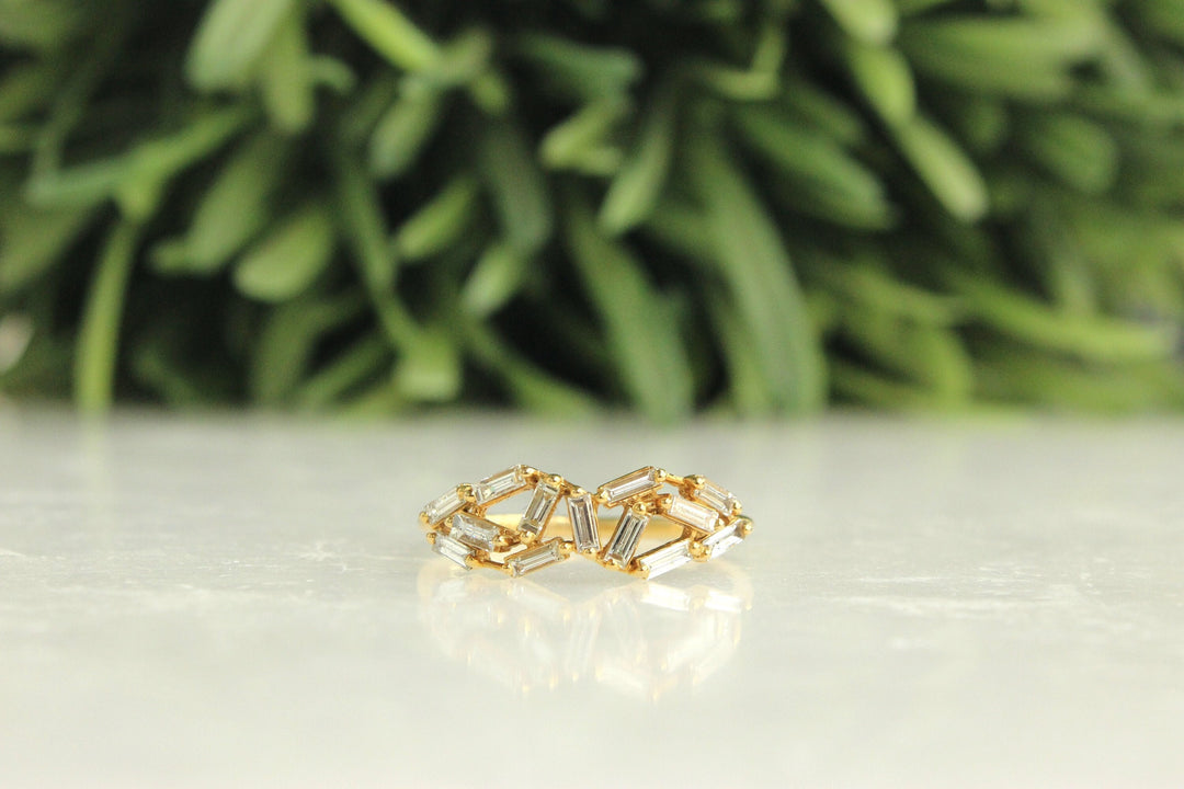 Baguettes Diamond Ring, 14k Solid Gold, Natural Diamond, Gift for her