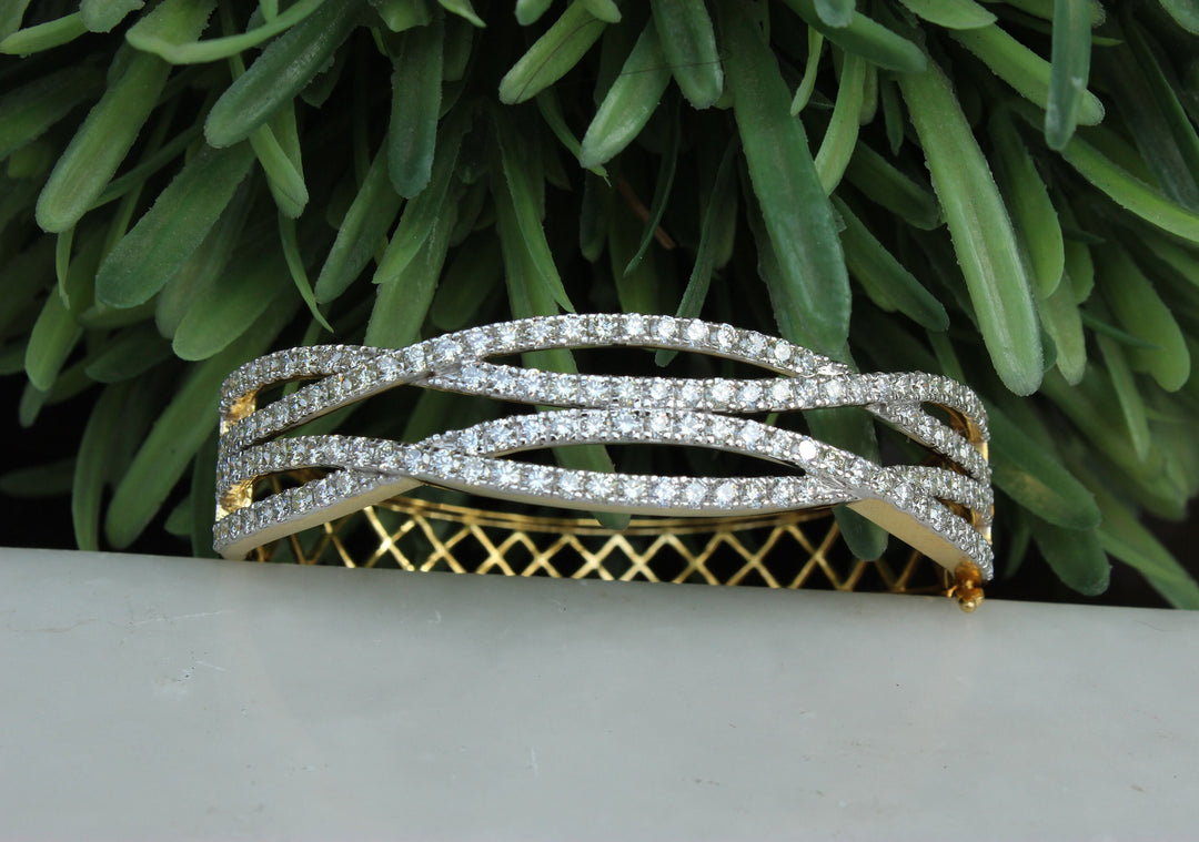 Wavy Diamond Bangle Bracelet, 14k Solid Gold, Natural Diamonds, Gift for her