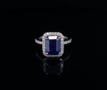 Load image into Gallery viewer, Blue Sapphire Diamond Ring, Gemstone Ring, Emerald Cut Blue Sapphire Ring, 14k Solid Gold, Natural Diamonds, Gift for her
