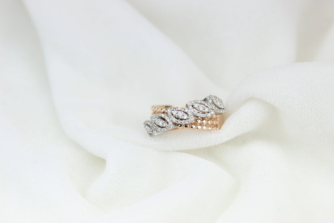 Diamond Band Ring In 14k Solid Gold, Marquise Design With Natural Diamonds, Gift for Women