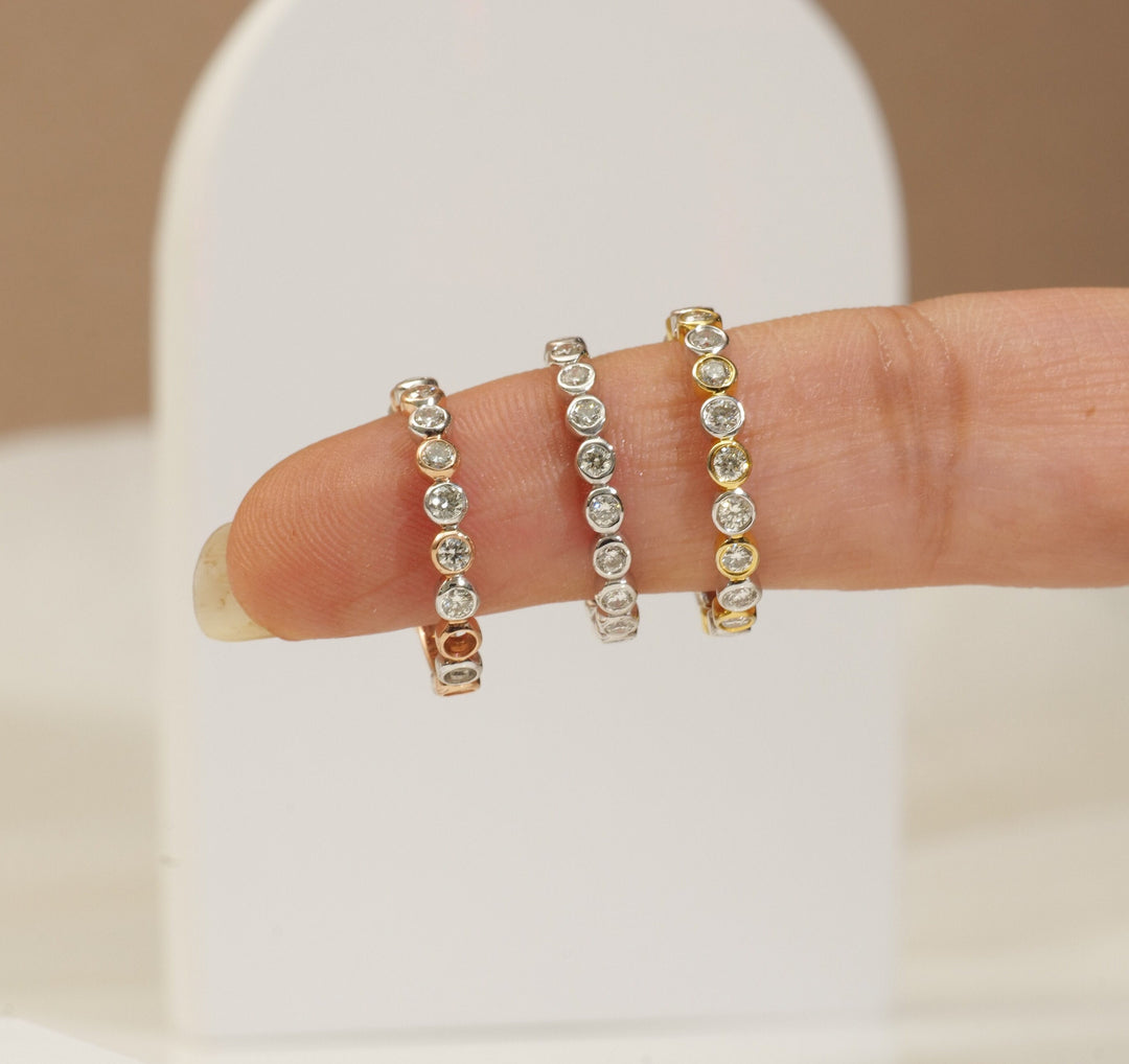 Bezel Diamond Eternity Ring, 14k Solid Gold, Natural Diamonds, Dual Tone Ring, Stackable Band Ring, Minimalistic Jewelry, Ready To Ship