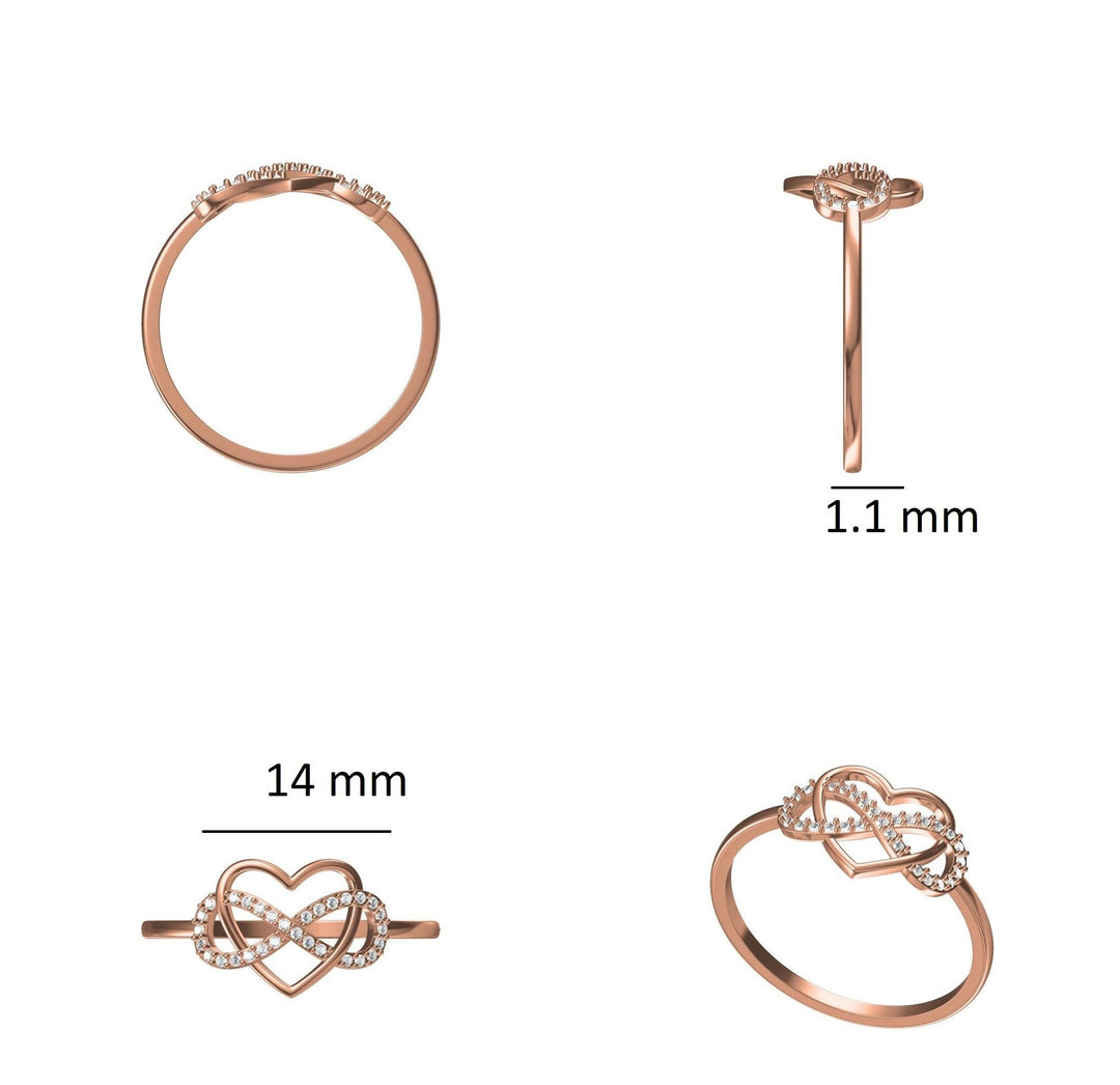 Infinity Heart Diamond Ring, 14k Solid Gold, Natural Diamonds, Proposal Love Ring, , Everyday Jewelry Gift For Her