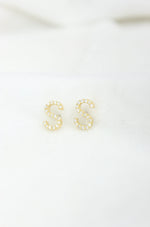 Load image into Gallery viewer, S-Initial Stud Earrings, 14K Solid Gold, Natural Diamond Letter Earrings, Gift for Her, Monogram Personalized Jewelry, Custom Pave Studs
