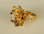 Load image into Gallery viewer, Solitaire engagement Diamond Flower Ring, 14k Solid Gold, Gold Petals Flower Ring, Natural Diamonds, Gift for her

