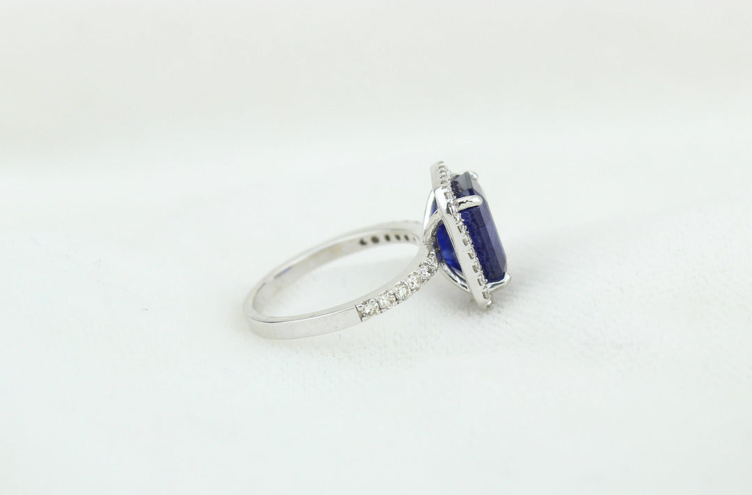 Blue Sapphire Diamond Ring, Gemstone Ring, Emerald Cut Blue Sapphire Ring, 14k Solid Gold, Natural Diamonds, Gift for her