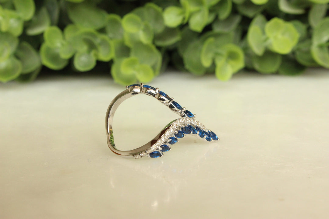 Blue Sapphire Diamond Ring In 14k Solid Gold, Birthstone Ring With Natural Diamonds, Gift for Women