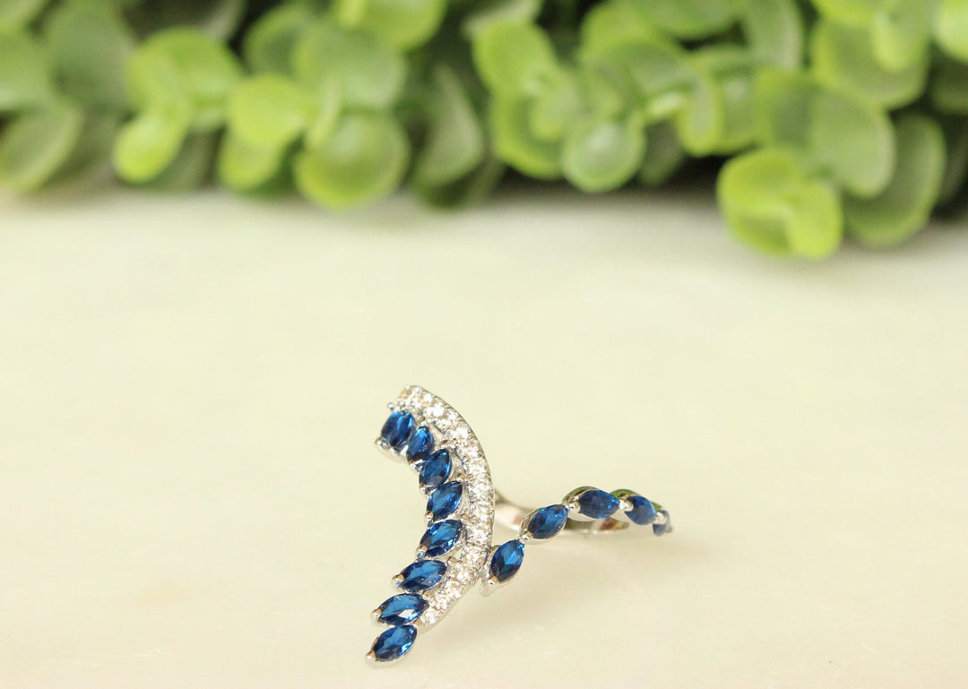 Blue Sapphire Diamond Ring In 14k Solid Gold, Birthstone Ring With Natural Diamonds, Gift for Women