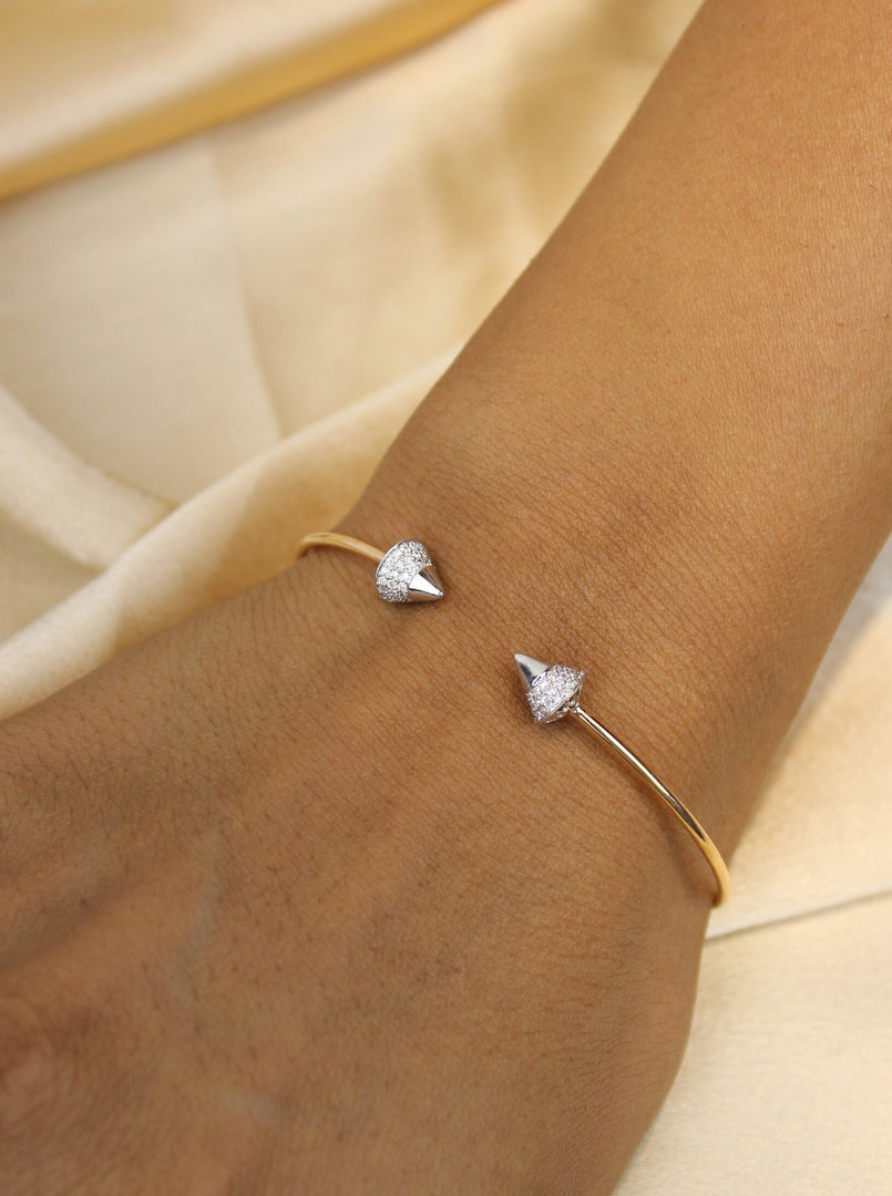 Diamond Bracelet In 14K Solid Gold, Cone Shaped Bracelet With Natural Diamonds, Gift for Her, Dual Tone