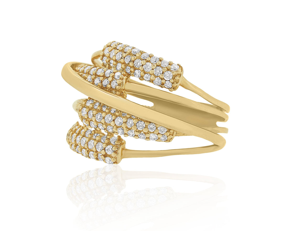 Criss Cross Diamond Ring In 14k Solid Gold Featuring Multiple Thin Gold Lines Ring With Natural Diamonds, Gift for Women