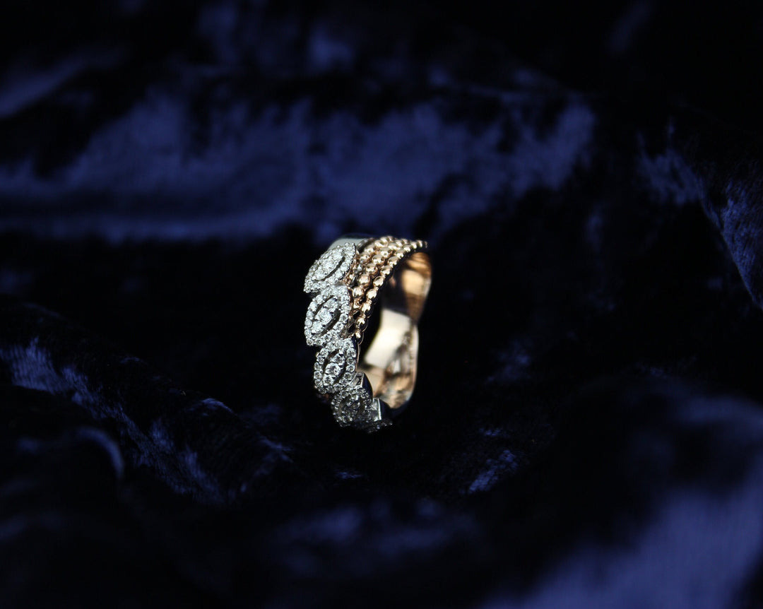 Diamond Band Ring In 14k Solid Gold, Marquise Design With Natural Diamonds, Gift for Women