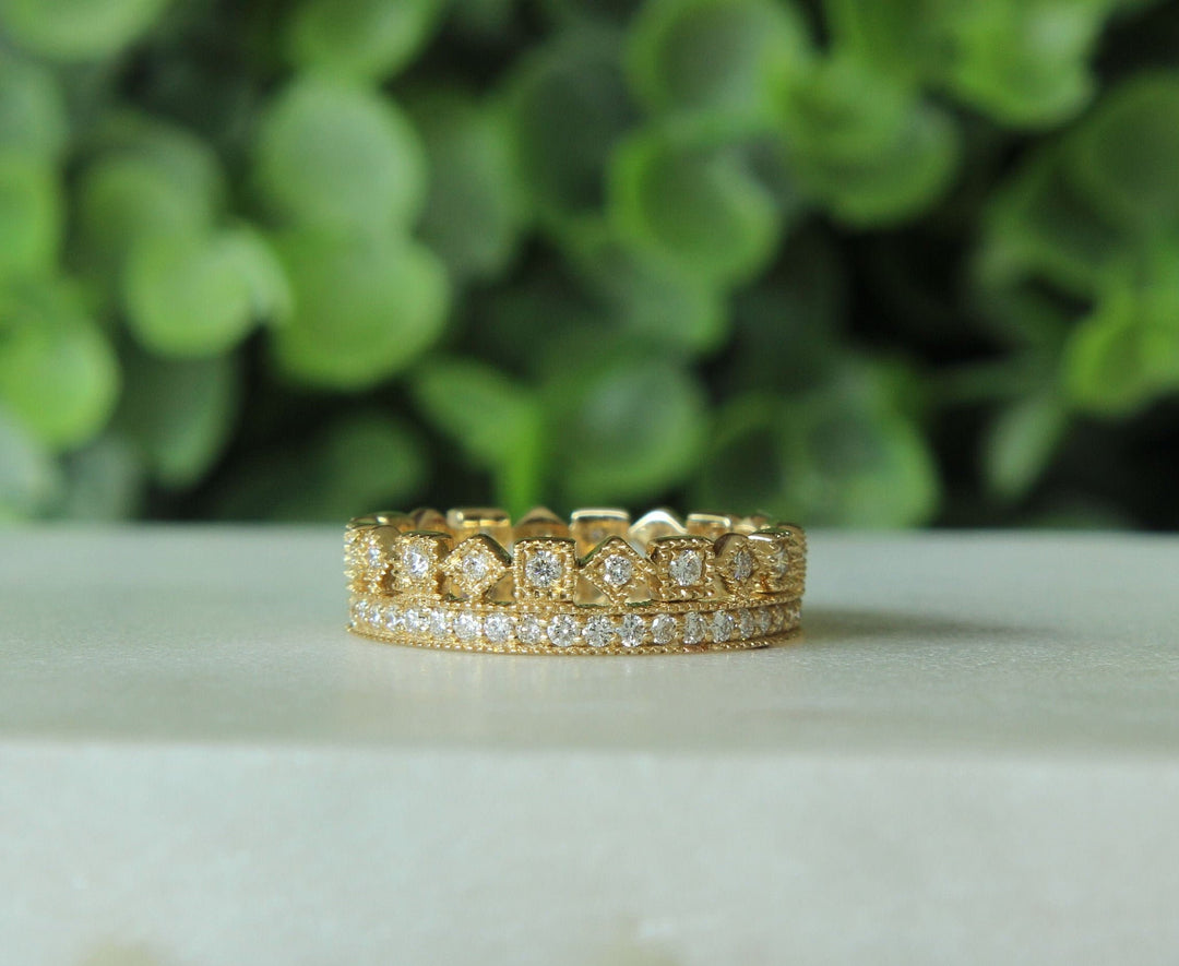 Crown Diamond Ring In 14k Solid Gold, Band Ring With Natural Diamonds, Gift for her