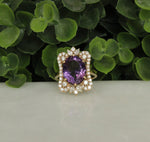 Load image into Gallery viewer, Amethyst Diamond Ring, 14k Solid Gold, Natural Diamonds, Cocktail Ring, Faceted Oval Ring, Gemstone Rings, Gift for her
