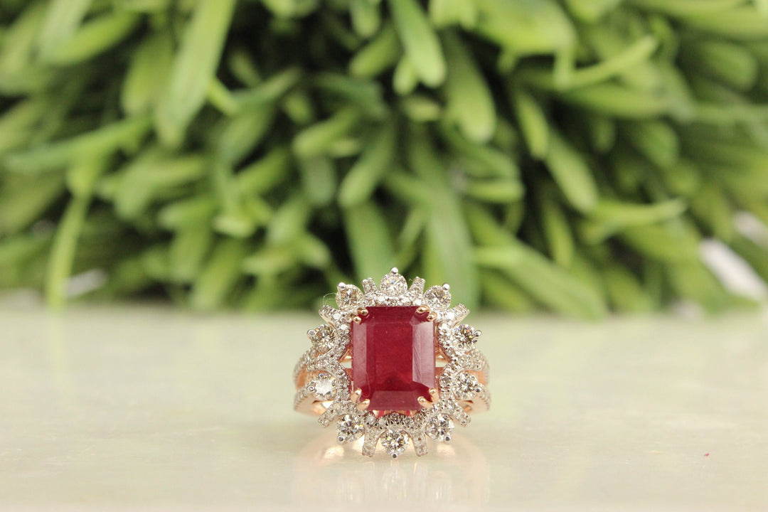 Ruby Diamond Gemstone Ring, 14k Solid Gold, July Gemstone, Birthstone Ring, Natural Diamonds, Gift for her