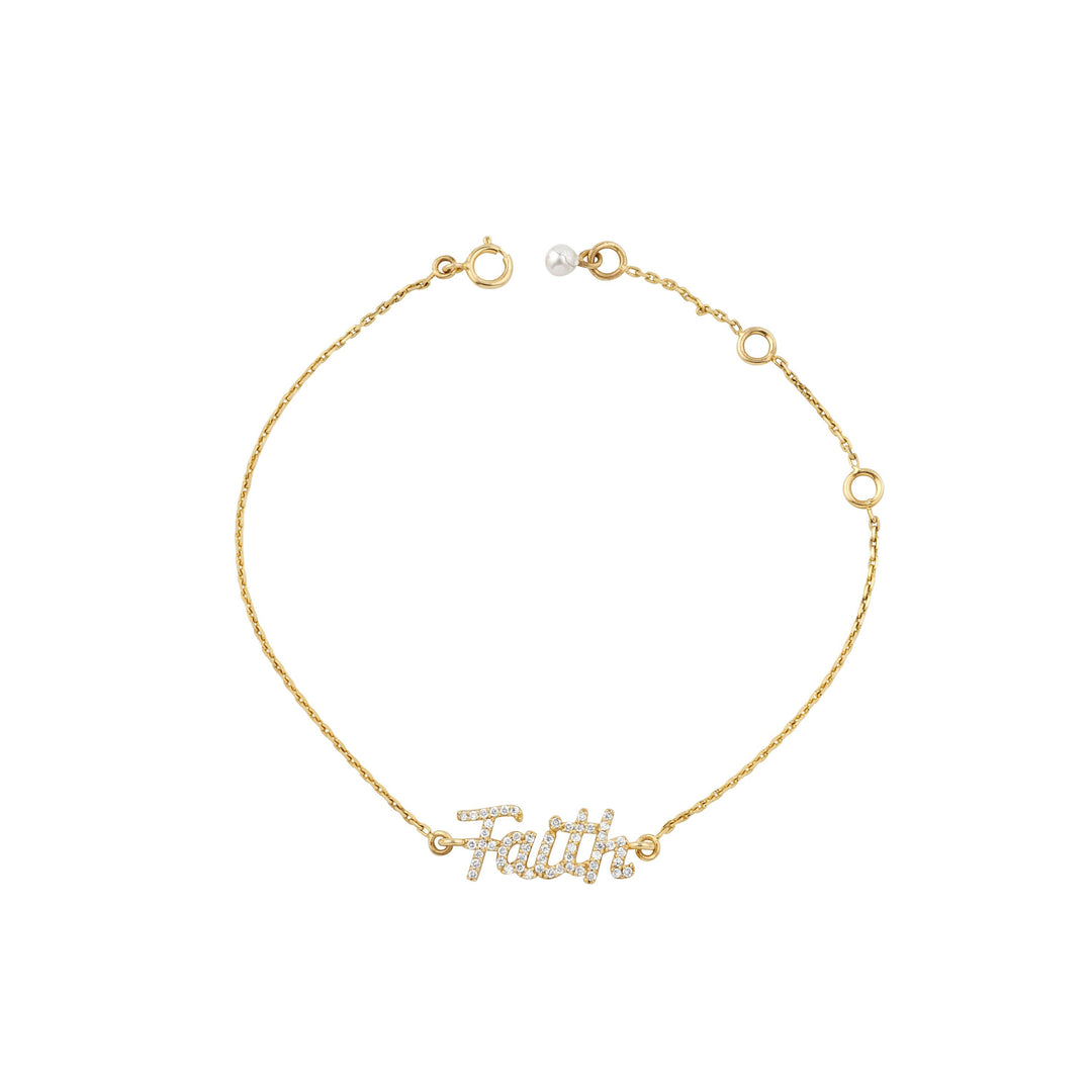 Faith Chain Diamond Bracelet in 14k Solid Gold, Natural Diamonds, Inspirational Jewelry, Gift for her, Handcrafted Jewelry, Word Bracelet