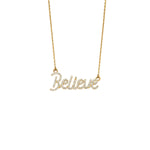 Load image into Gallery viewer, Believe Diamond Necklace in 14k Solid Gold, Inspirational Fine Jewelry, Handcrafted Jewelry, Word Necklace, Script Word Necklace
