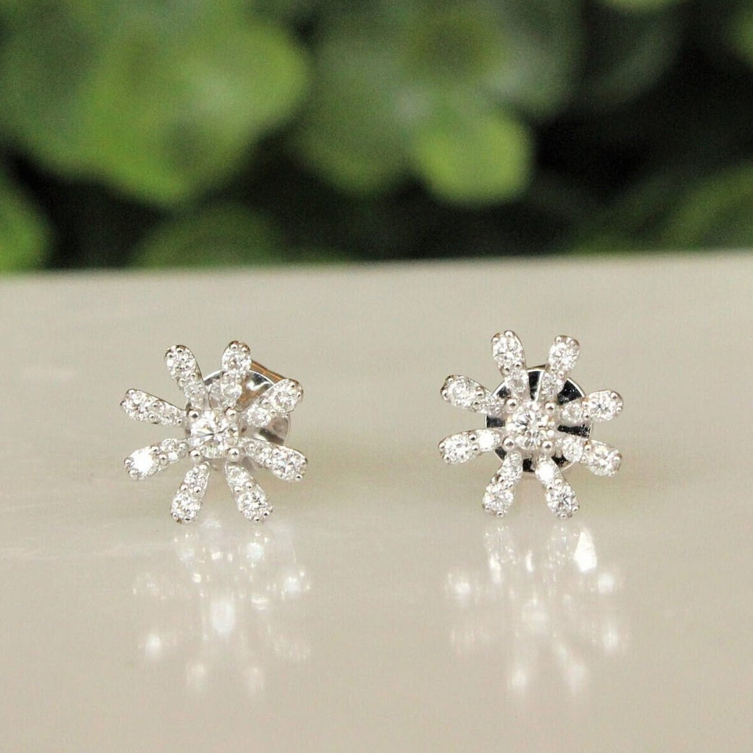 Kids Snowflake Diamond Stud Earrings, 18k Solid Gold, Natural Diamonds, Kids jewelry, Gift for toddlers, girls and kids