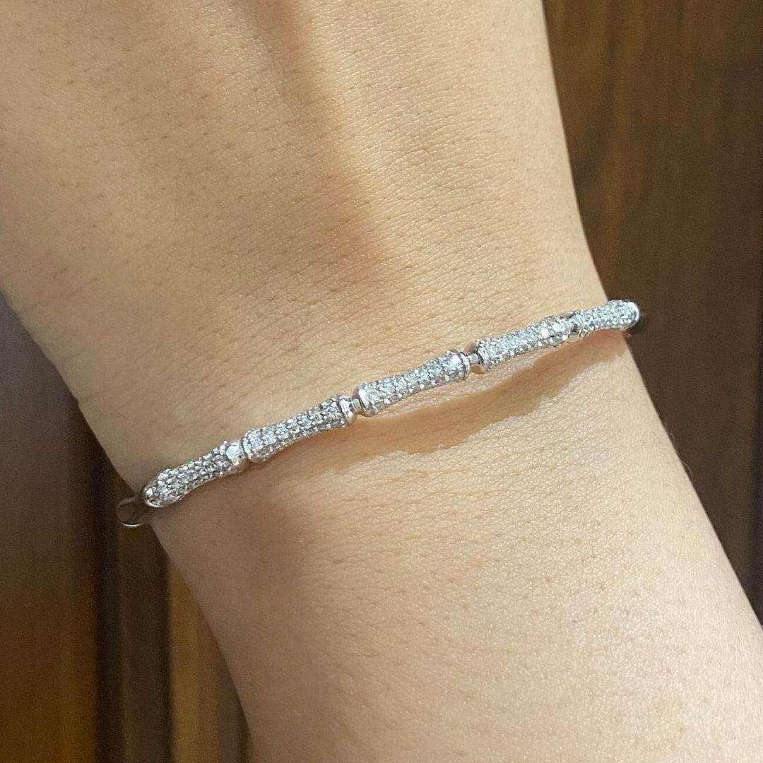 Diamond Bracelet In 18k Solid Gold, Bamboo Design Bracelet With Natural Diamonds, Ready To Ship, Women&#39;s Day Gift