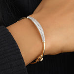 Load image into Gallery viewer, Pavé Natural Diamond Bar Bangle Bracelet: 14k Solid Gold Sleek Minimalistic Jewellery, Certified Jewelry
