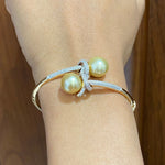 Load image into Gallery viewer, Twin South Sea Pearl Diamond Bracelet, 14k Solid Gold, Natural Diamonds, Gift For Her

