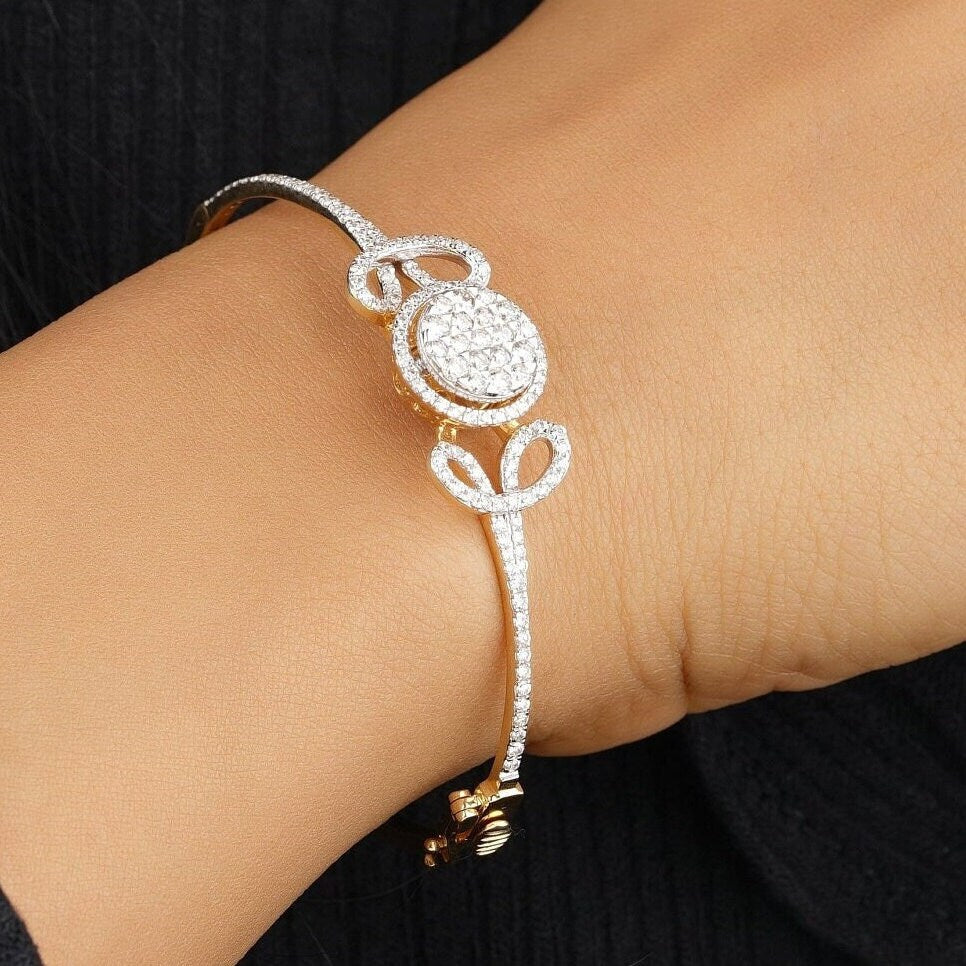 Flower Disc Diamond Bracelet, 14k Solid Gold, Natural Diamonds, Cluster Statement Bangle, Layering Jewelry, Ready To Ship, IGI Certified