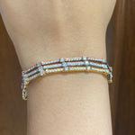 Load image into Gallery viewer, Trinity Tennis Bracelet, 14k Solid Gold, Natural Diamonds, Stacking Bracelet, Three Tone Bracelet, Pointer Eternity Bracelet, Gift For Her
