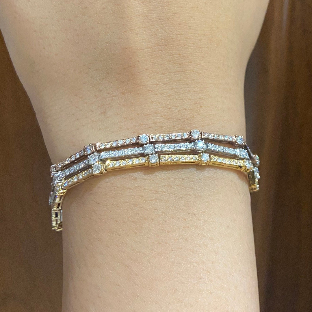 Trinity Tennis Bracelet, 14k Solid Gold, Natural Diamonds, Stacking Bracelet, Three Tone Bracelet, Pointer Eternity Bracelet, Gift For Her