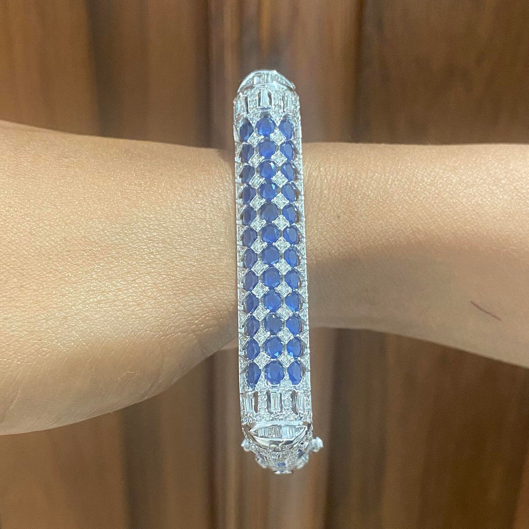 Blue Sapphire Diamond Bangle, Square Bangle Bracelet in 14K Solid Gold, Fancy Diamond Cocktail Bracelet, Natural Diamonds, Gift for Her