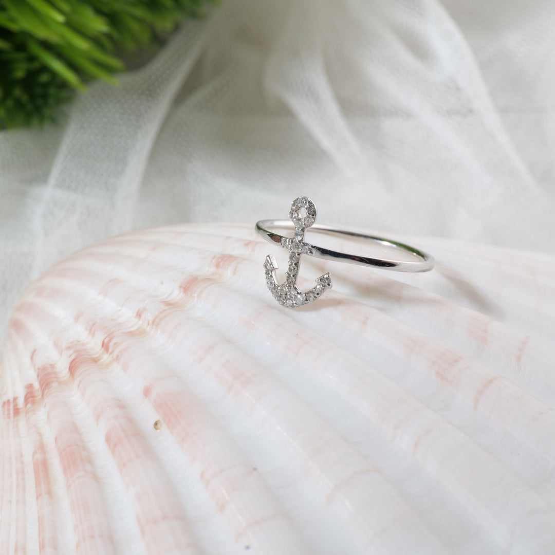 Diamond Rings, Anchor Diamond Ring, 14k Solid Gold, Natural Diamonds, Stackable Rings, Gift for Her