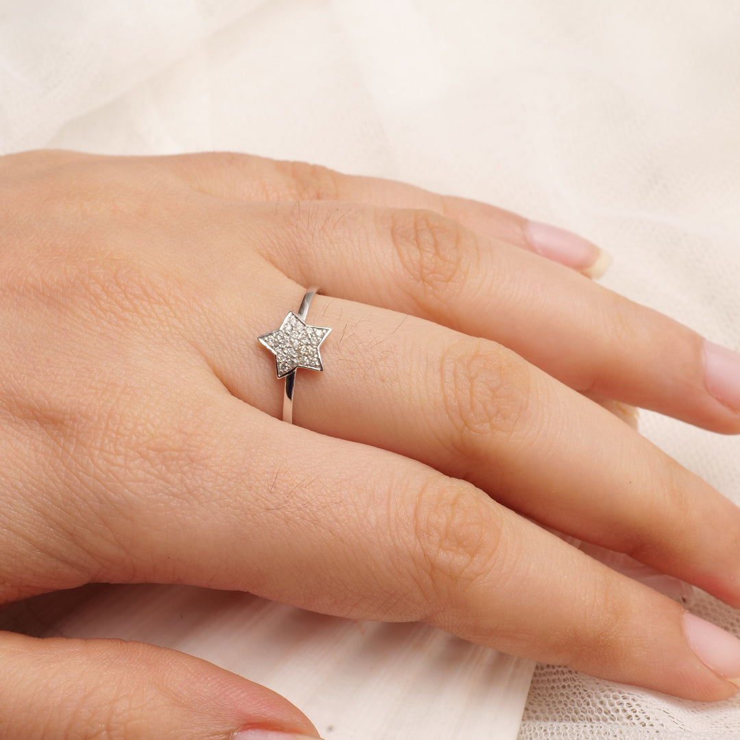 Star Diamond Ring, 14k Solid Gold, Natural Diamonds, Everyday Stackable Ring, Celestial Jewelry, Ready To Ship, Women&#39;s Day Gift