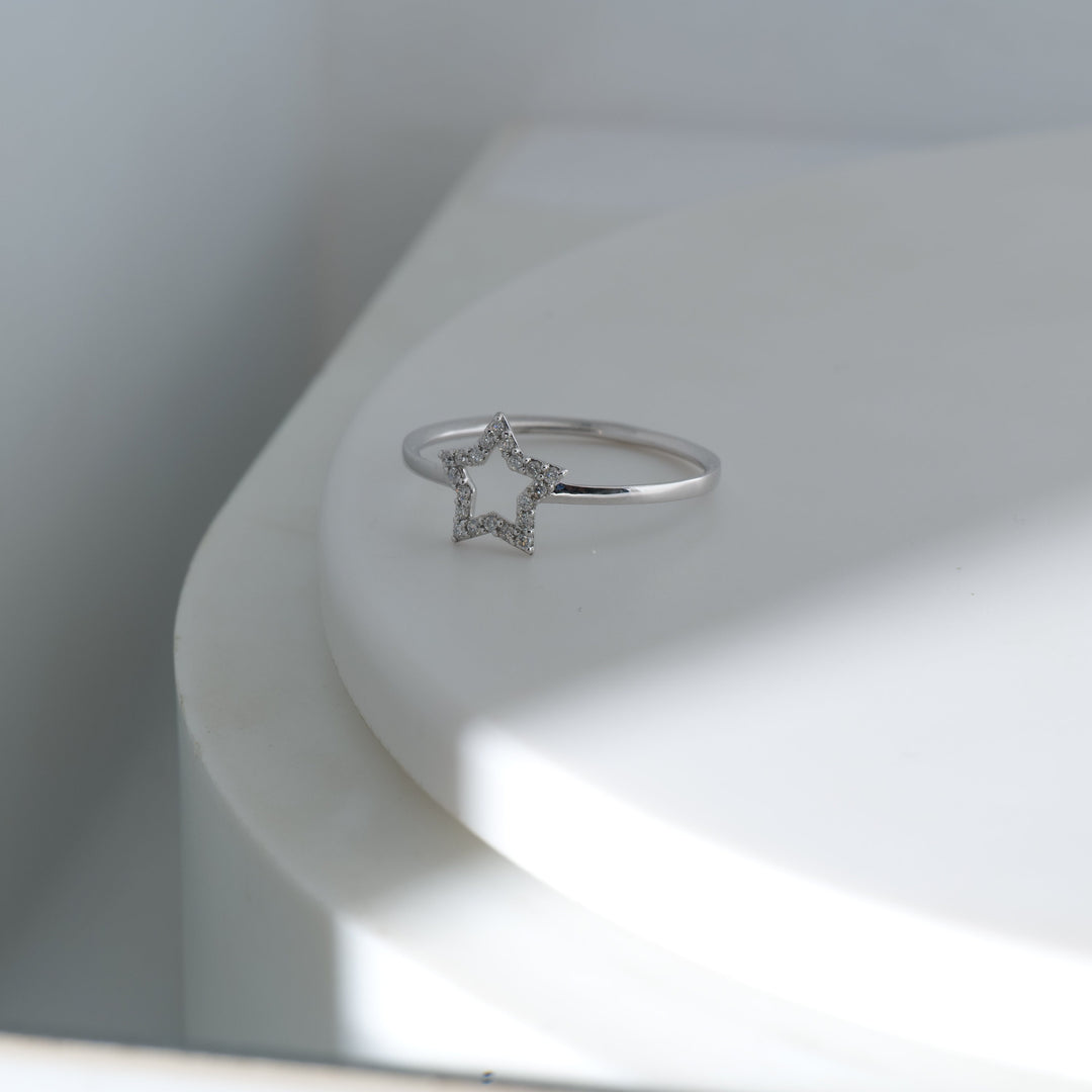 Star Diamond Ring, 14k Solid Gold, Natural Diamonds, Celestial Stackable Ring, Everyday Minimalist Jewelry, Ready To Ship