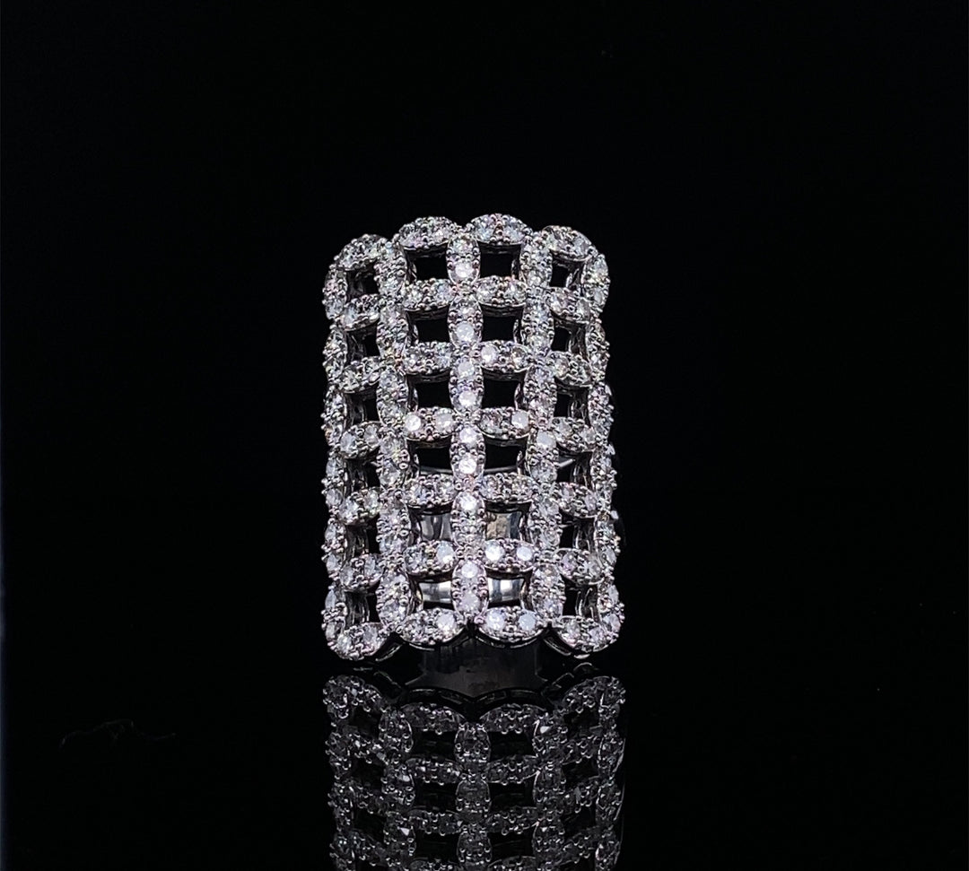 Check Design Cocktail Ring, Patterned Diamond Ring, Triple Shank Cocktail Ring, 14k Solid Gold, Natural Diamonds, Gift for her