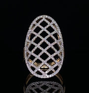 Oval Shaped Net Diamond Ring, Elongated 14k Solid Gold Ring, Natural Diamonds, Gift For Her