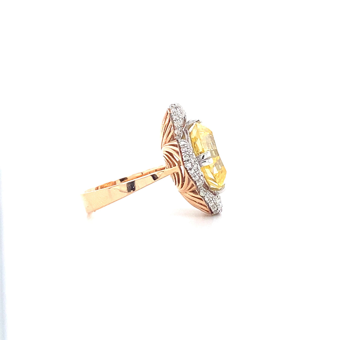 Citrine Diamond Ring In 14kt Solid Gold, Cocktail Ring With Natural Diamonds, Gift for Her